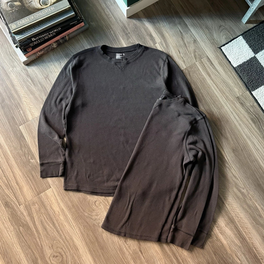 1990’s Hanes Thermal Long Sleeve Bundle Size Large Lot 2 Layering Grunge Black