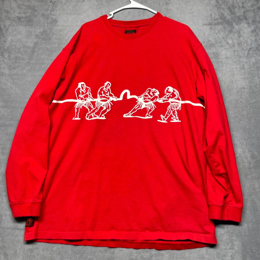 Evisu Ranch Y2k Shirt Mens Red Graphic Print Tug of War Everyday Wear Outdoor