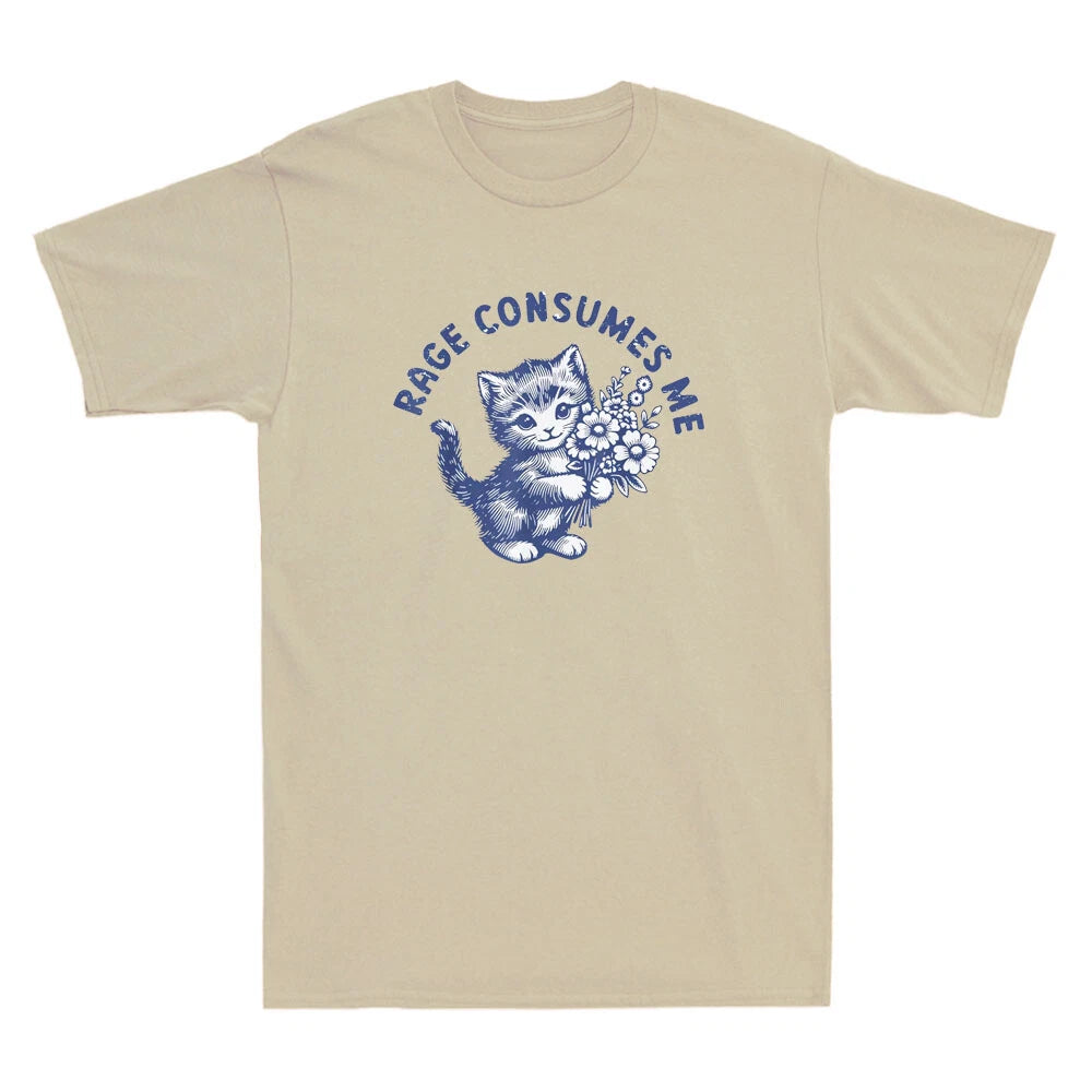 Rage Consumes Me Funny Kitty Cat With Flower Meme Humor Quote Gift Men's T-Shirt