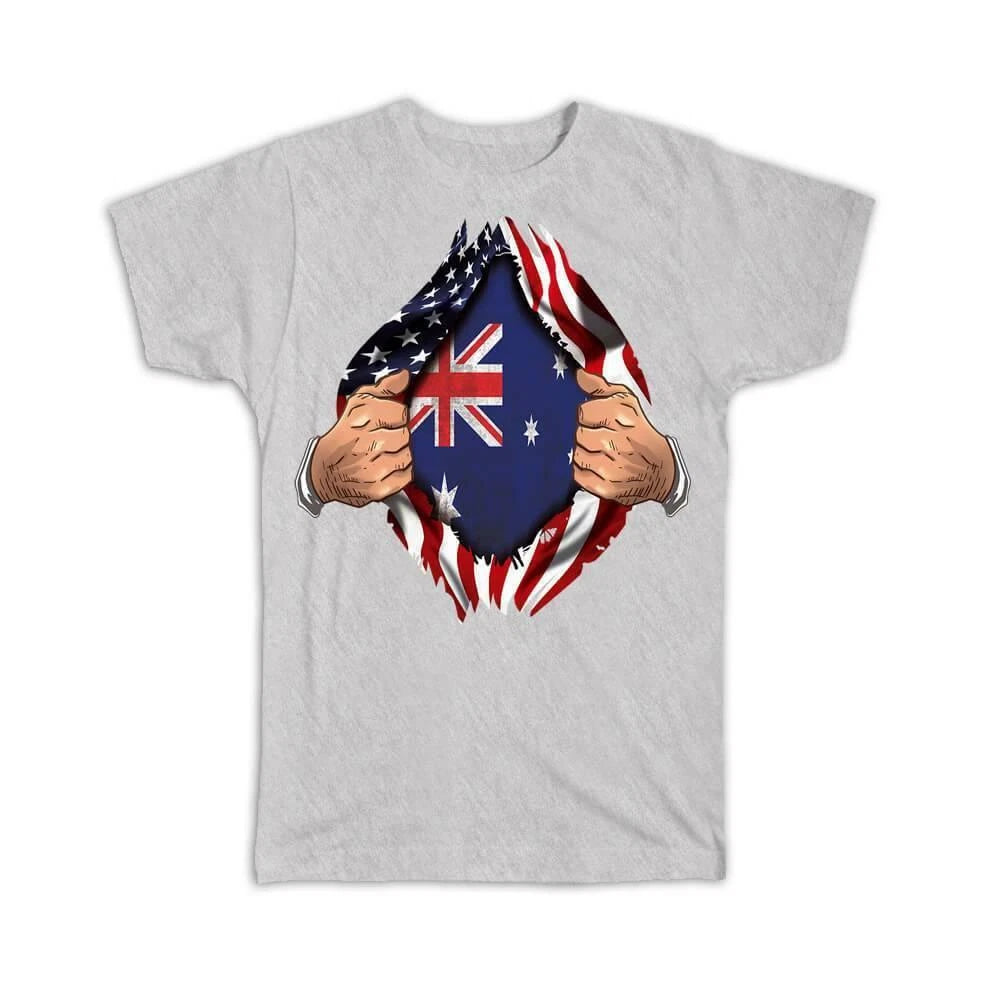 Gift T-Shirt : Australia Flag USA American Chest Australian Expat Country