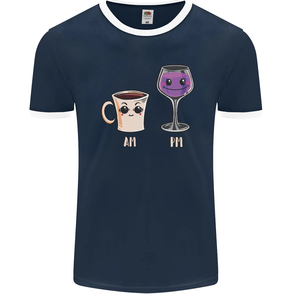Coffee am Wine pm Funny Alcohol Prosecco Mens Ringer T-Shirt FotL