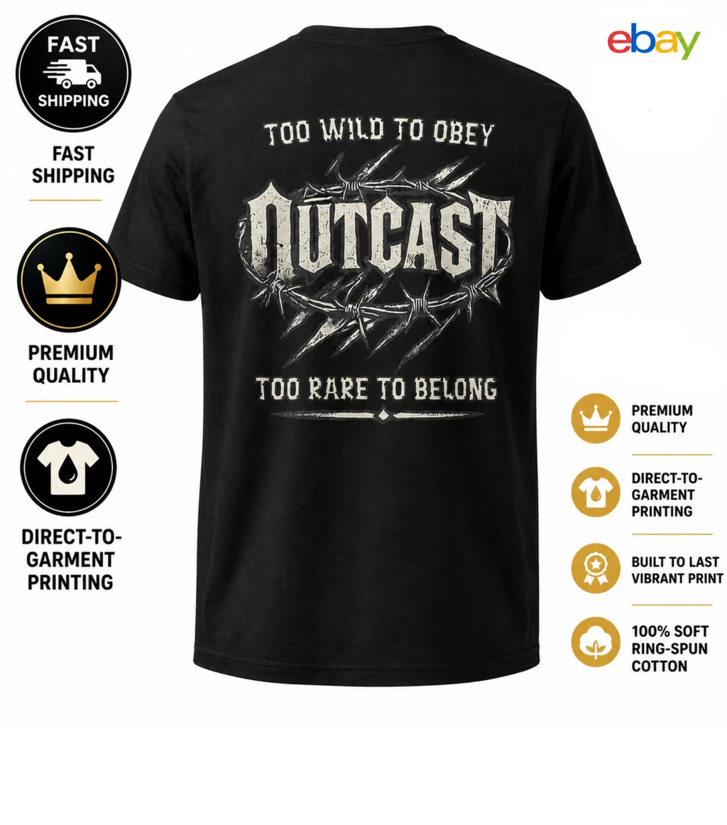 Outcast Gothic Graphic Tee Biker Streetwear Shirt Distressed Western Look