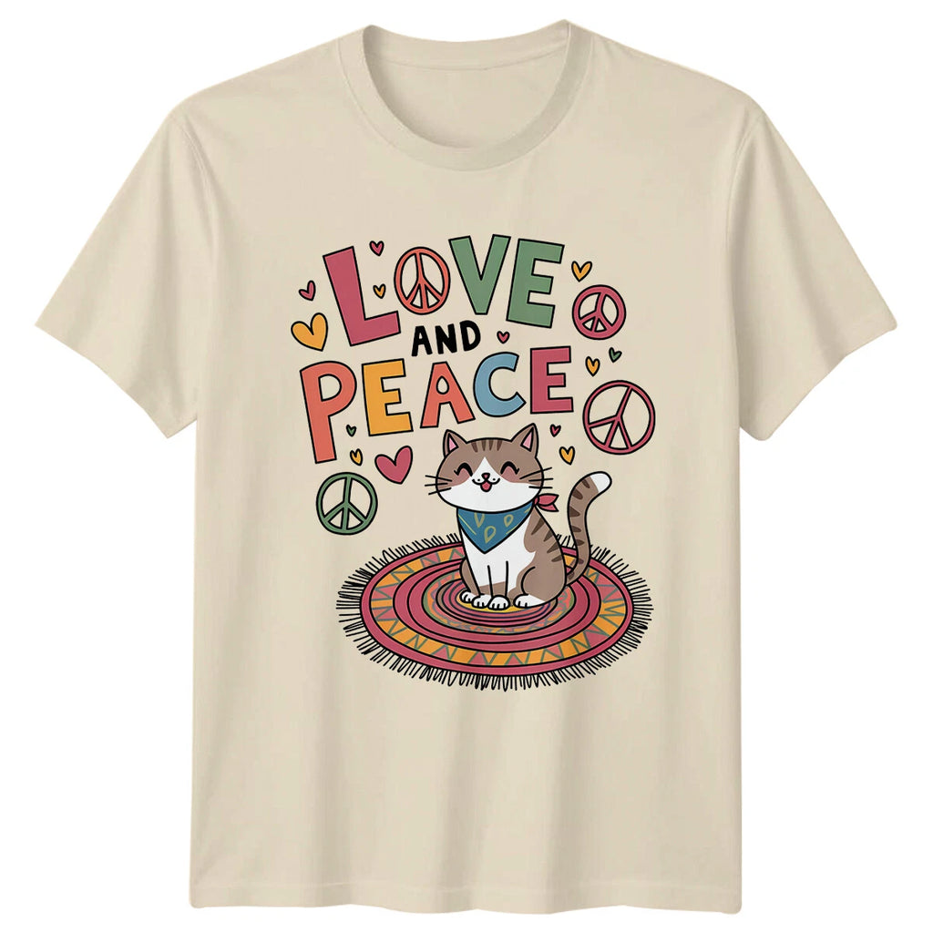 Love And Peace Cat Hippie T-Shirt, Boho Style, Mens Womens