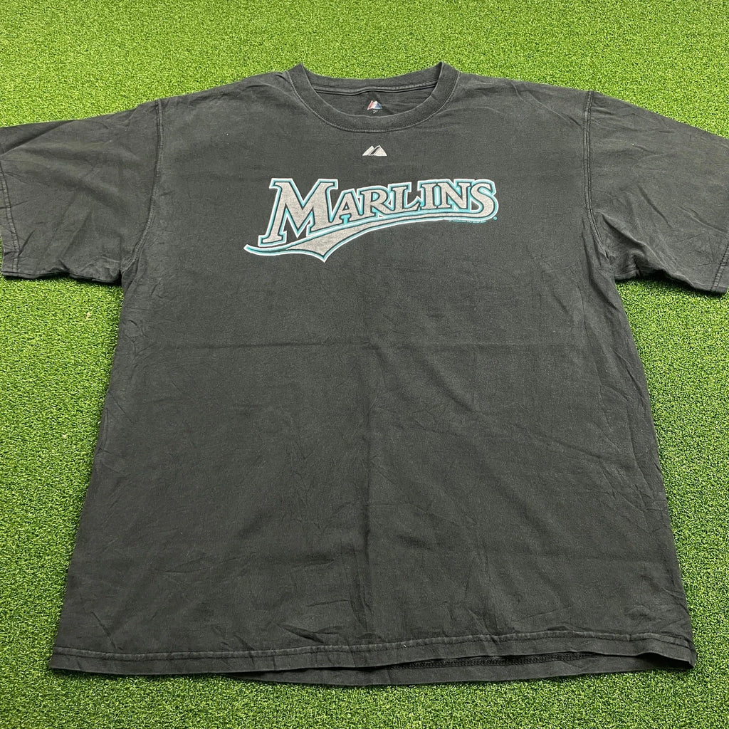 Y2K 00s Majestic Black Florida Marlins MLB Baseball T-Shirt Sz XL