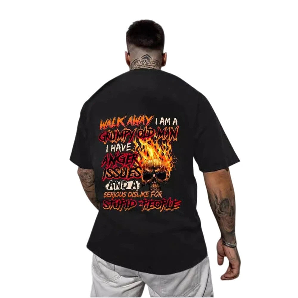 Men's Black Printed T Shirt Casual Loose Fit Suitable for Spring Summer Use