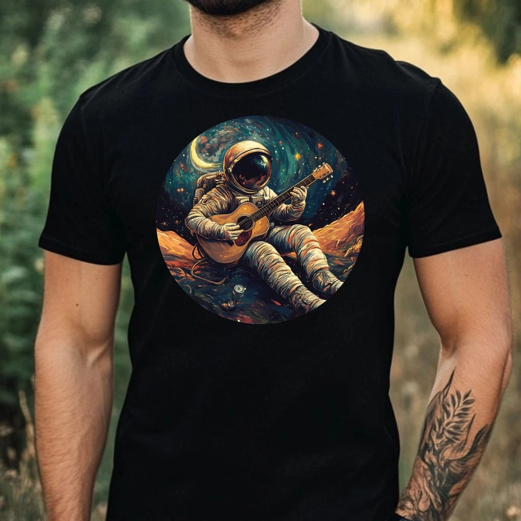 Mens Astronaut Playing Guitar Print Cotton T-Shirt Size XS to 5XL