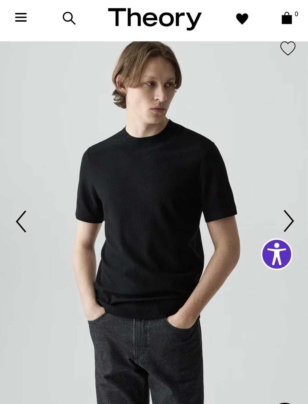 Theory Essential Crew Neck T-Shirt Men  Black Short Sleeve Designer Sz L NWOT
