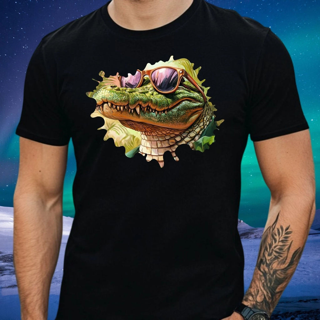 Mens Crocodile Sunglasses Cotton T-Shirt Size XS to 5XL