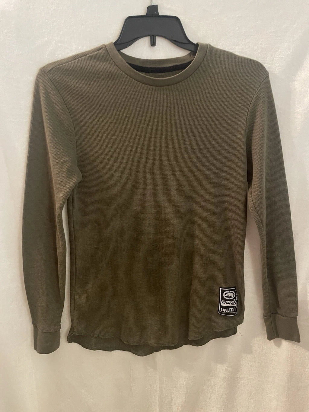 Ecko Unltd Shirt Mens M waffle Shirt Thermal khaki green Grunge Y2K Knit