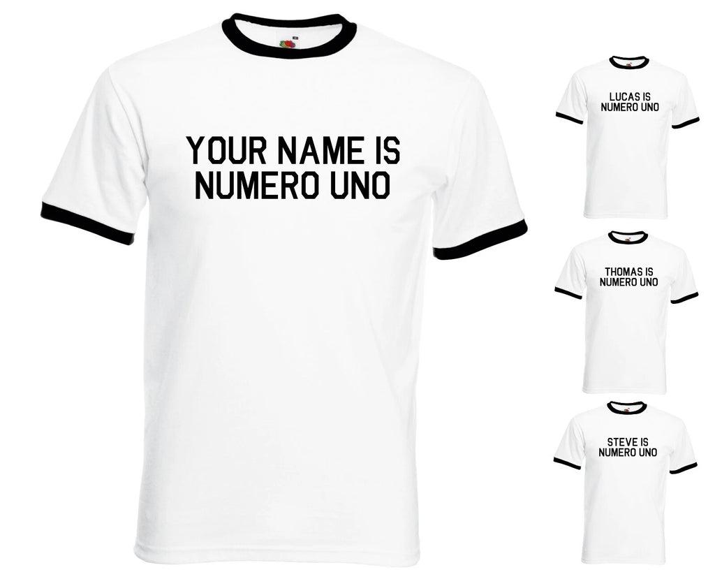 Custom Personalised Your Name Is Numero Uno Mens/Adults Ringer Tshirt Novelty