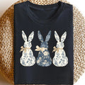Floral Blue Bunny T-shirt, Cute Easter Coquette Bow Shirt, Trendy Bunny