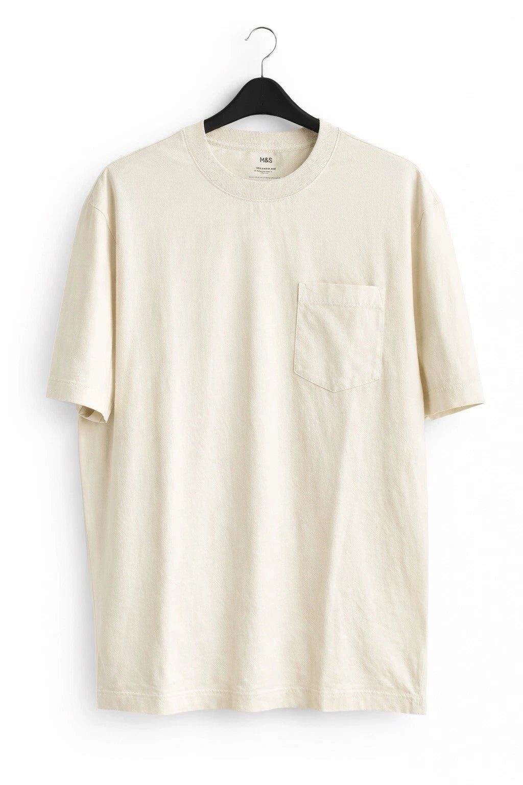 EX M*S Mens Cream Short Sleeve Relaxed Fit Pure Cotton Garment Dyed Top S M L XL