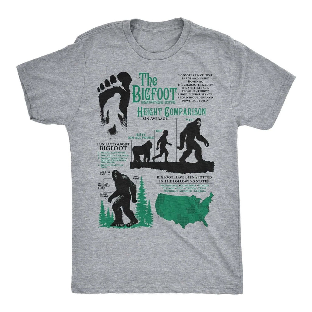 Mens Funny T Shirts Bigfoot Facts Sheet Sarcastic Sasquatch Graphic Novelty Tee