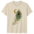 Elegant Peacock Feather With Gold T-Shirt Boho Celestial Wildlife Apparel