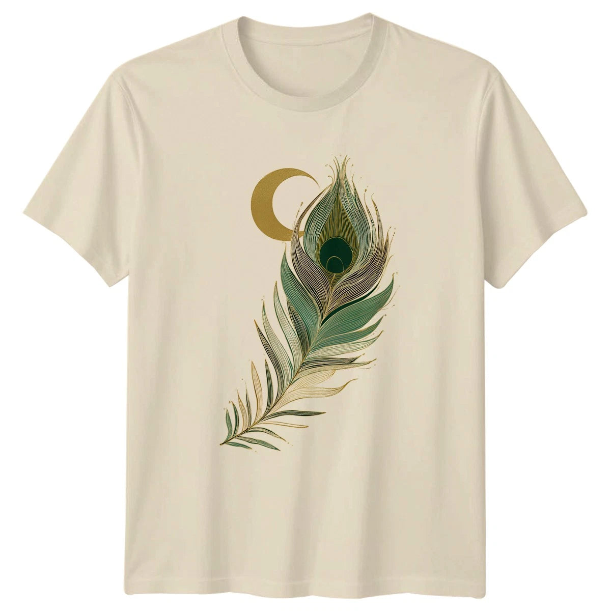 Elegant Peacock Feather With Gold T-Shirt Boho Celestial Wildlife Apparel