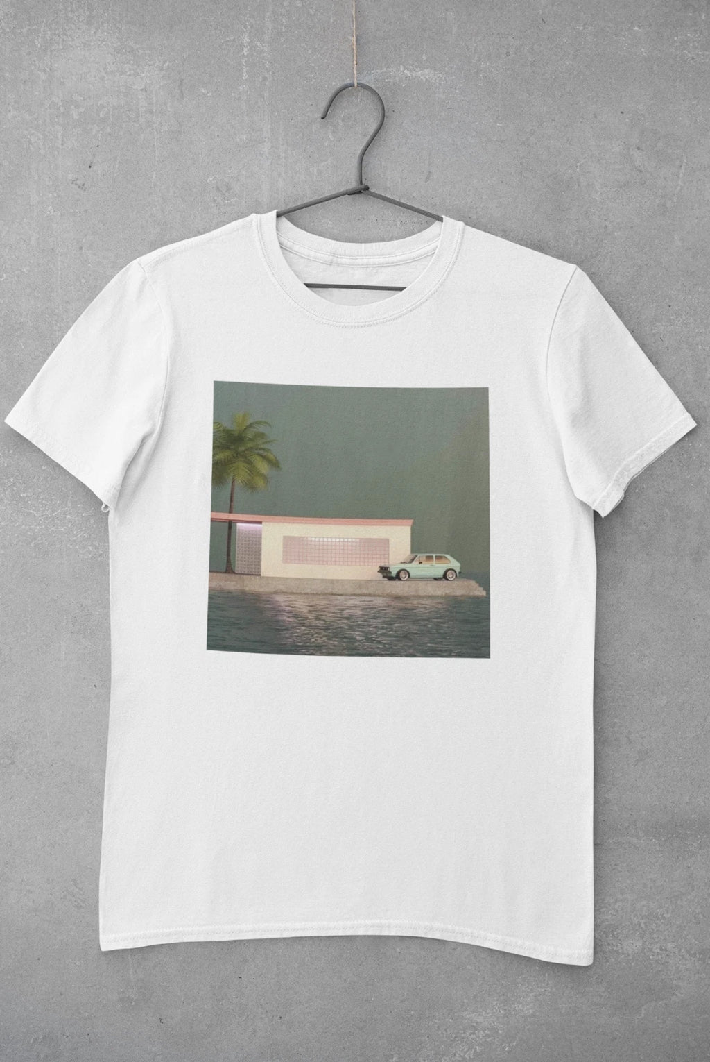 Aesthetics Scenery Old School Car Rest Stop Printed Cotton Men's T-shirt Top Tee