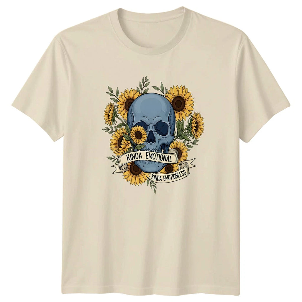 Kinda Emotional Kinda Emotionless Womens T-Shirt Sarcastic Skull Floral