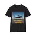 My Other Vehicle Hovering Flying Saucer Unisex Softstyle T-Shirt, UFO, Space Art