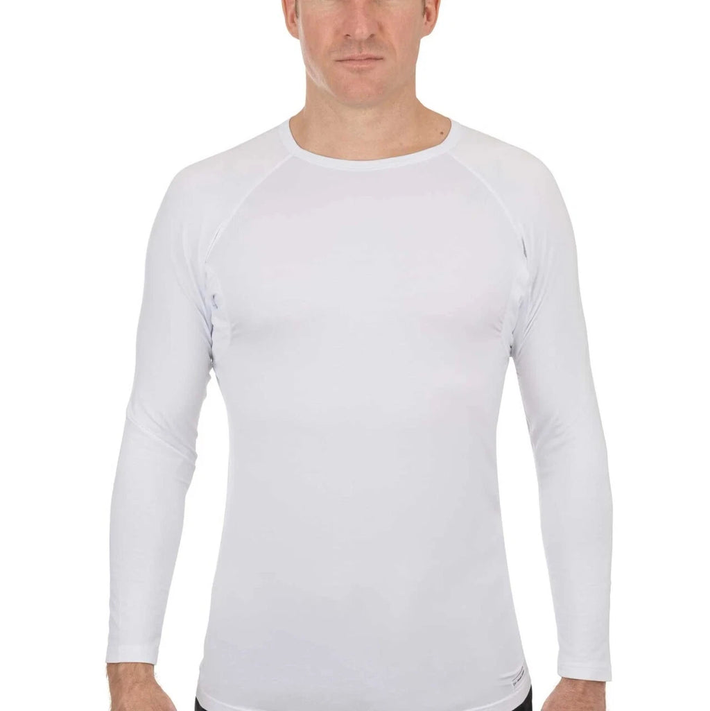 Ejis Men's Crew Neck Long Sleeve Micro Modal Sweat Proof White Undershirt