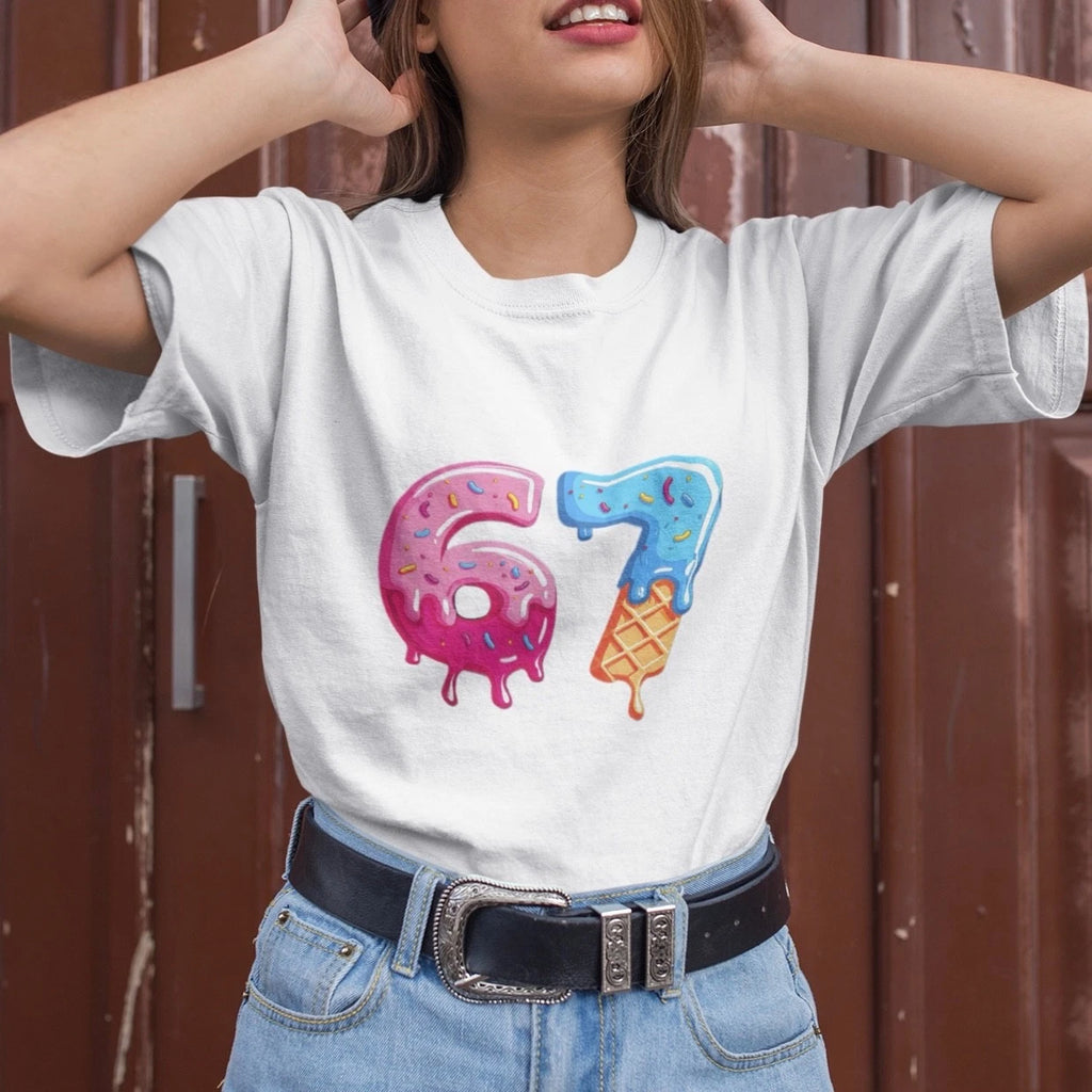Cool Mason 67 Graphic Tee Donut Ice Cream Number Shirt Trendy Streetwear Casual
