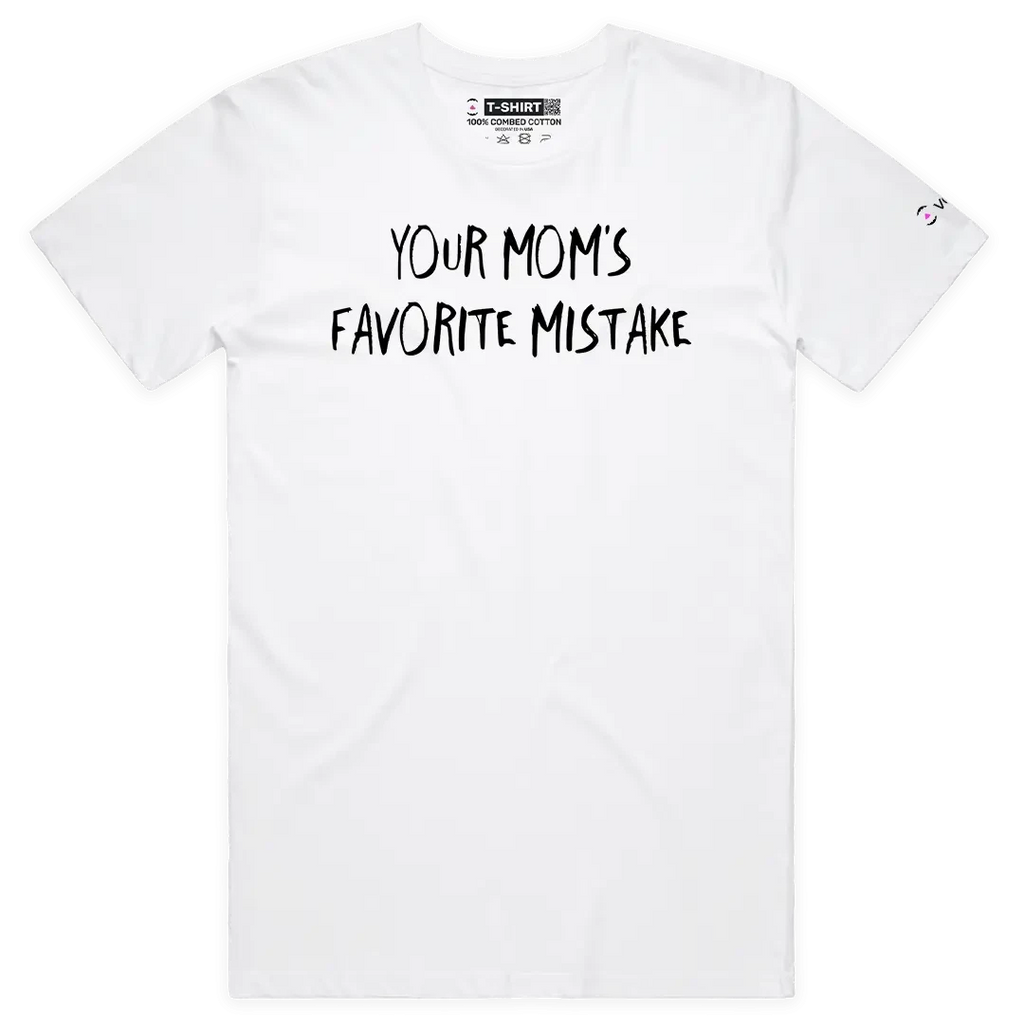 VOICEART Your Moms Favorite Mistake Funny Graphic Meme Tee with Sarcastic Joke