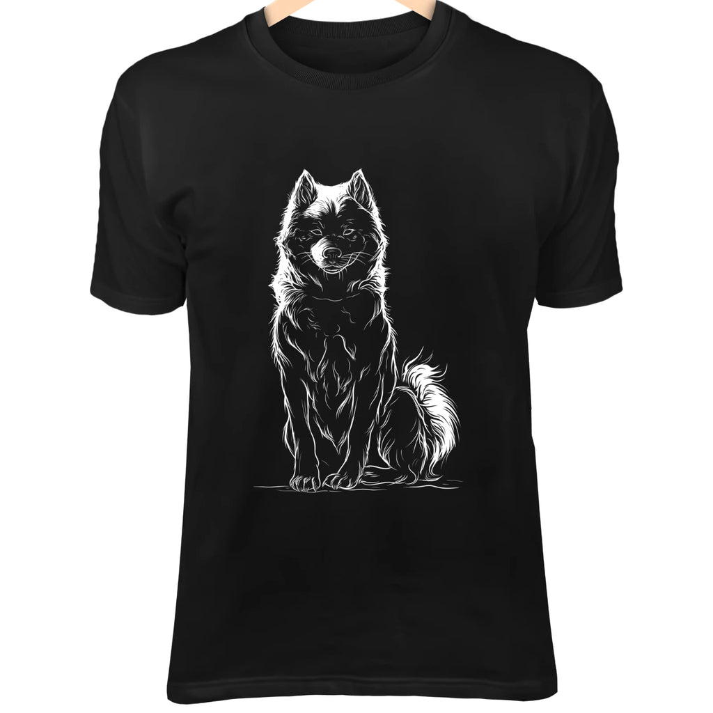 Akita Dog Line Art - Minimalist Cartoon with Fluffy Curled Tail & Calm Style