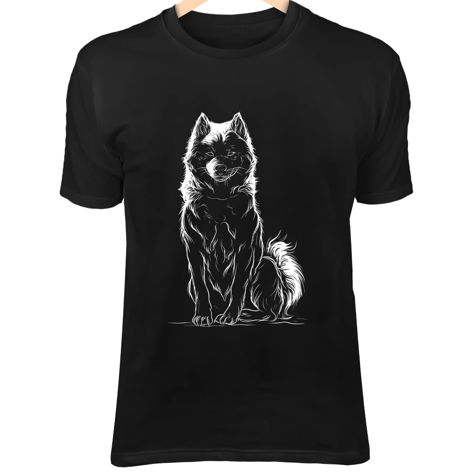 Akita Dog Line Art - Minimalist Cartoon with Fluffy Curled Tail & Calm Style