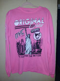 pink long-sleeve graphic t-shirt features a "Original NYC Skate" design inspired