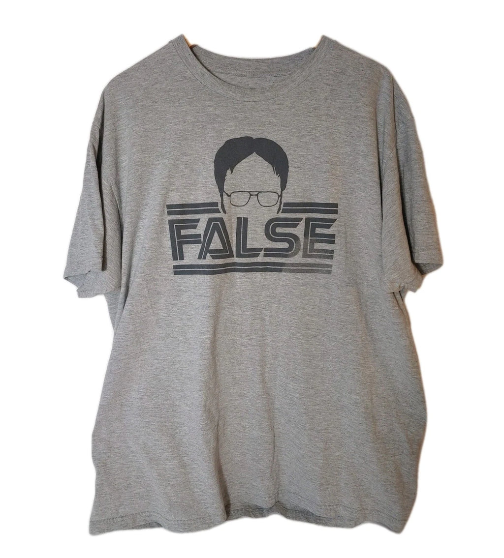 The Office Dwight Schrute False Graphic Print T-shirt Size XL Unisex Gray Humor