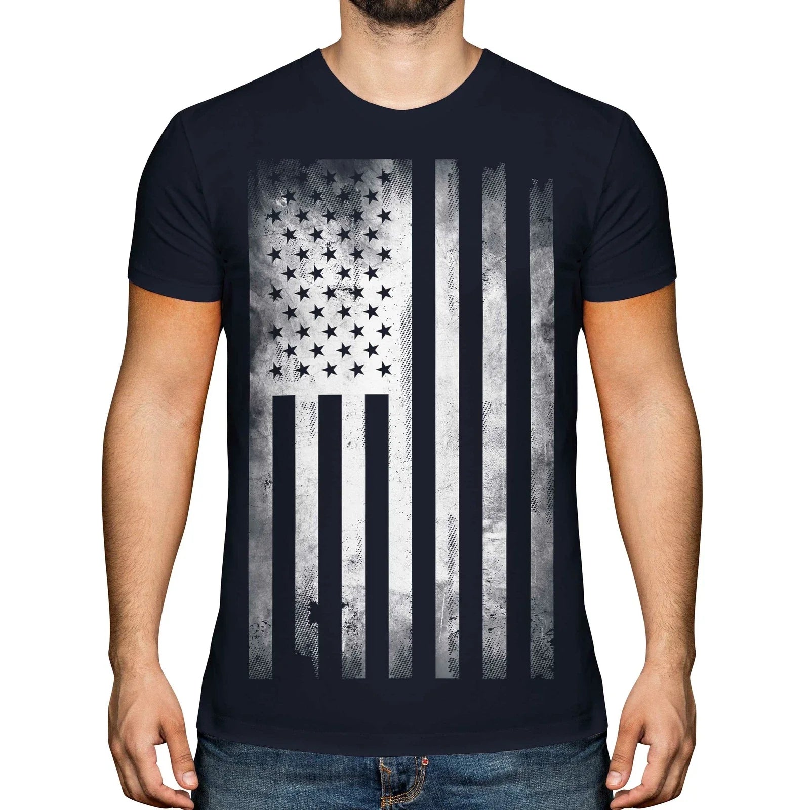 STARS AND STRIPES FADED PRINT MENS FASHION T-SHIRT TOP ROLLED SLEEVE USA FLAG