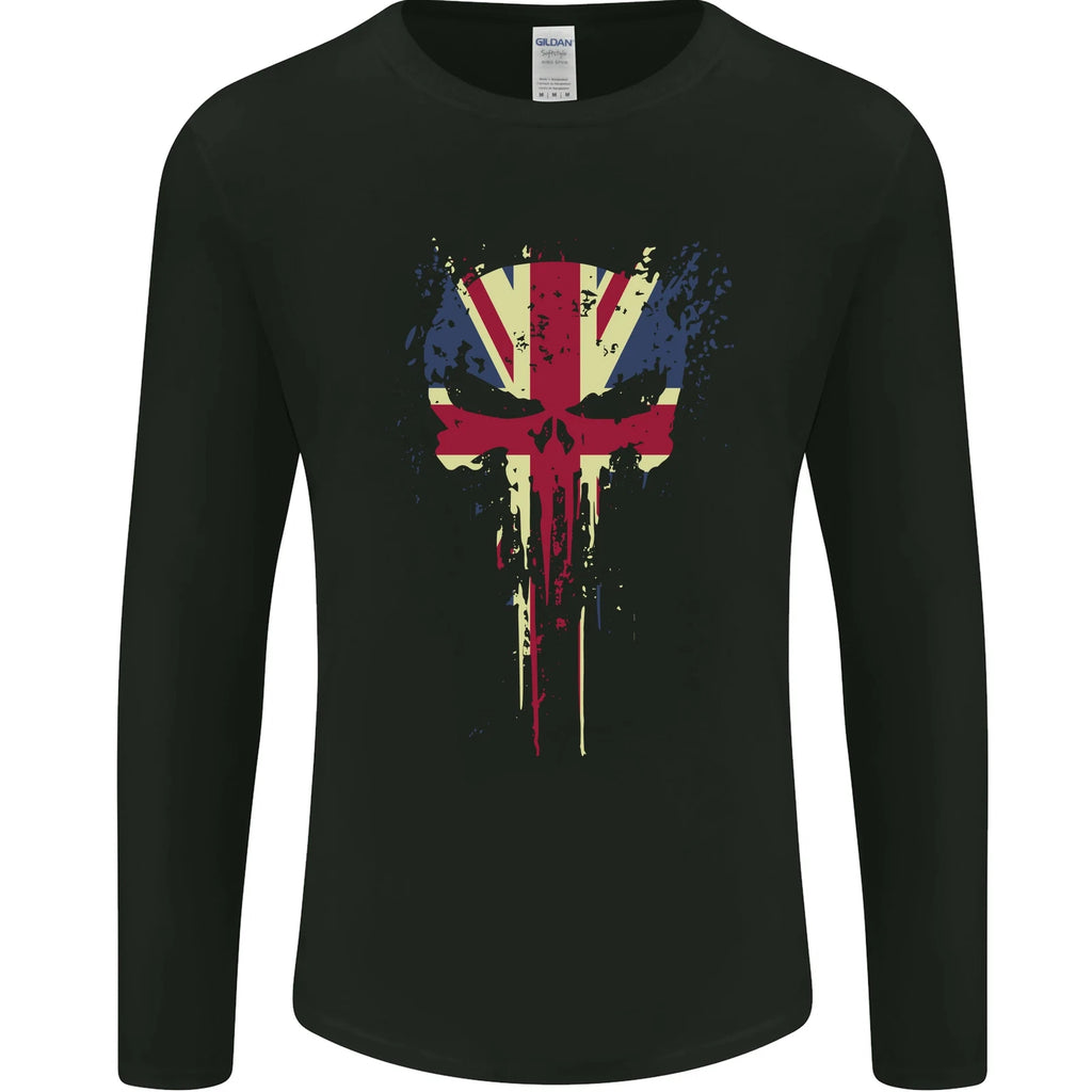 Union Jack Skull Gym St Georges Day Mens Long Sleeve T-Shirt