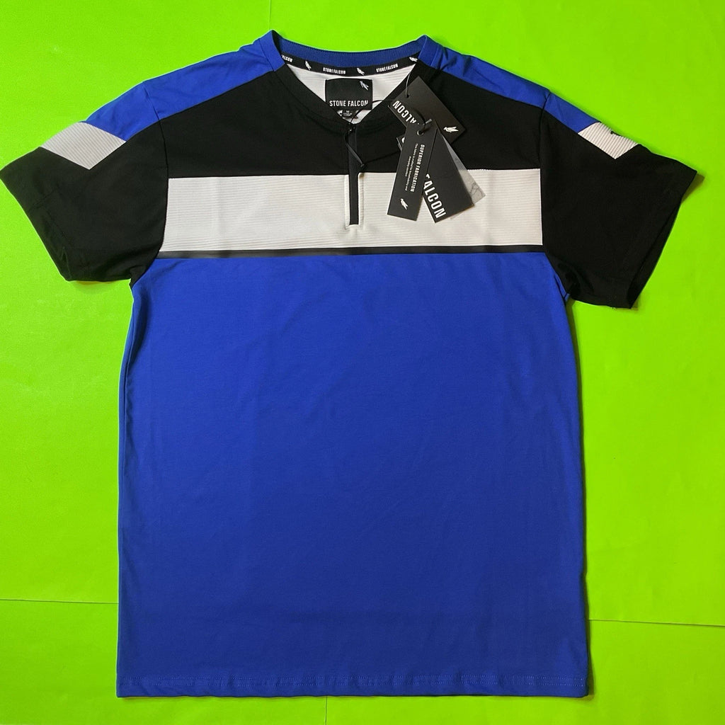 STONE FALCON Men’s Short Sleeve T-Shirt MEDIUM Blue w/Black, White MSRP $69 NEW