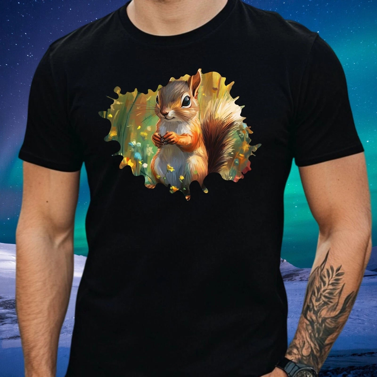 Mens Squirrel Print Cotton T-Shirt Size XS to 5XL