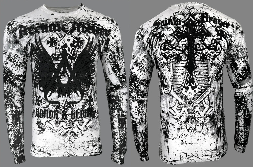 Archaic By Affliction Men's Long Sleeve T-shirt Achilles Wings Cross S-4XL