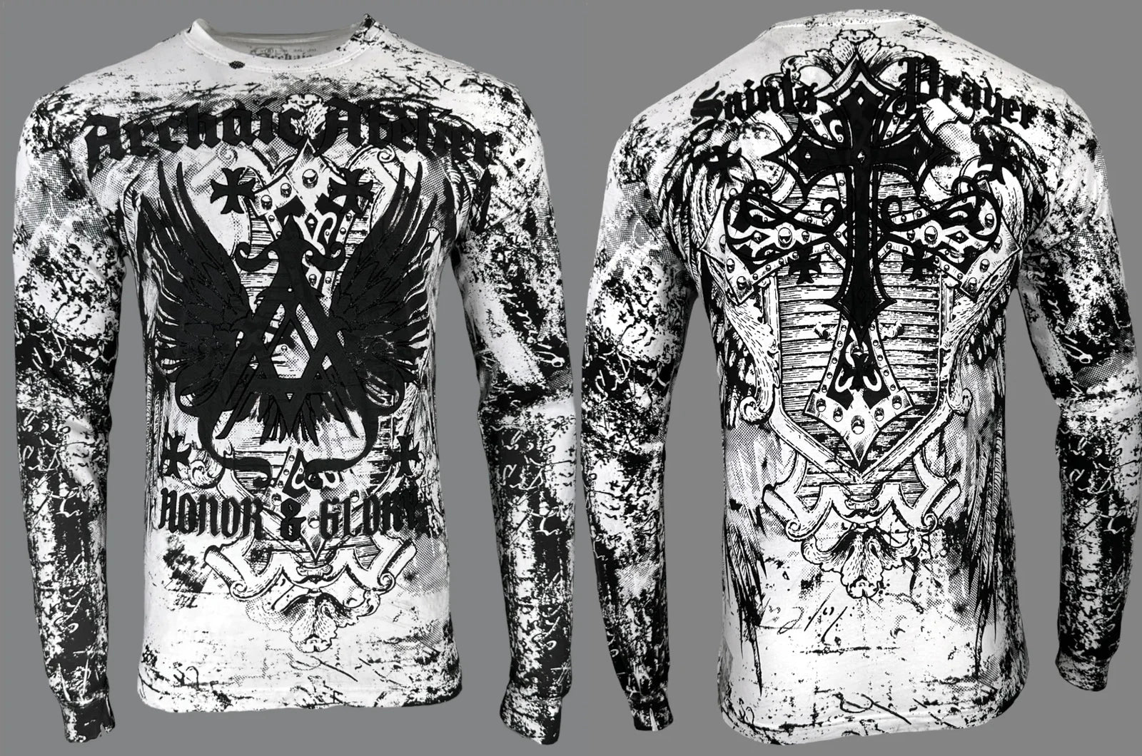 Archaic By Affliction Men's Long Sleeve T-shirt Achilles Wings Cross S-4XL