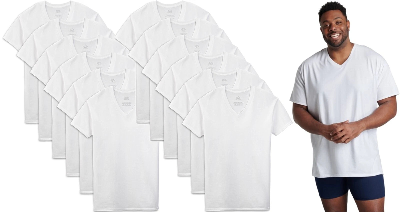 12 White Tall Man 2XLT 50-52 V-Neck T-Shirts Fruit Of The Loom 2EGA 127-132 CM