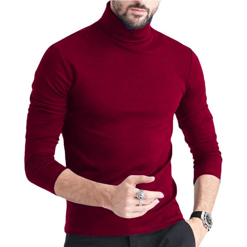 Mens Turtleneck Pullover Long Sleeve Jumper Top Warm Casual Slim T-Shirt Thermal