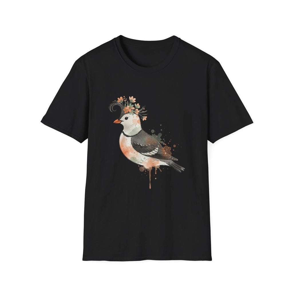 Bird Floral Watercolor Nature Boho Black T-Shirt Cute Aesthetic Print Tee