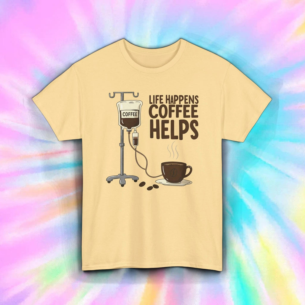 Life Happens Coffee Helps Shirt Funny Caffeine Lover Graphic Humor Tee S-5XL
