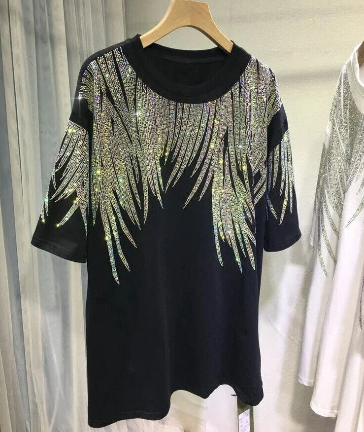 New Men Women Luxury Diamond Rhinestones Fashion T-Shirt High Quality Plus Size