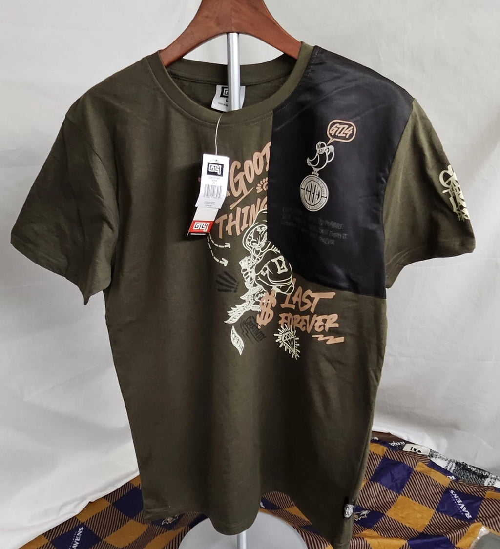 Men's Good Things Last Forever T-Shirt Creativity Size S, M, L & XL Olive Green