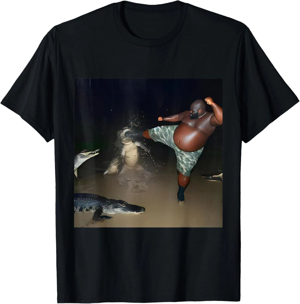 Man Kick Alligator in Swamp Funny Oddly Specific Meme T-Shirt