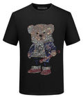 New Luxury Men Diamond Bear Rhinestones Fashion Black White T-Shirt High Quality