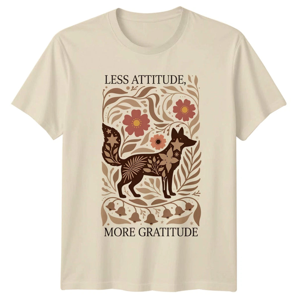 Less Attitude More Gratitude T-Shirt Boho Fox Floral Lifestyle Inspirational