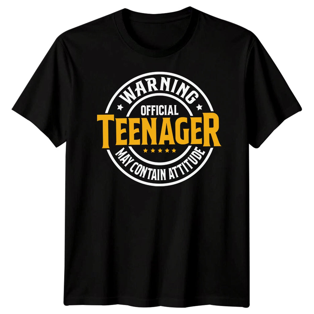 Official Teenager Warning May Contain Attitude Teen Unisex Graphic Tee Mens Top
