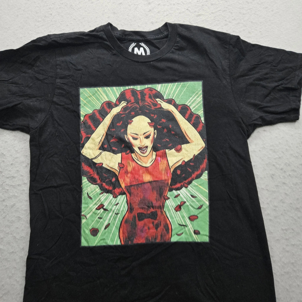 Graphic Red Woman Rose Petals TeePublic Men's Medium Black T-Shirt