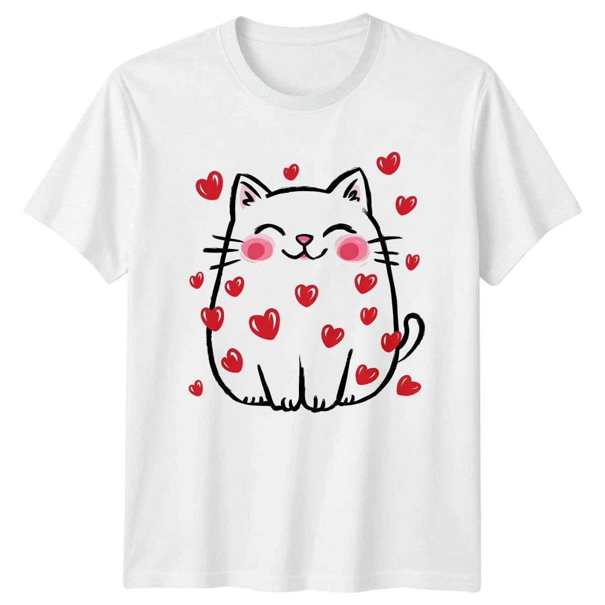 Cute Cat Hearts Animals Cats Mens T-Shirt Womens Tee Graphic Unisex Top