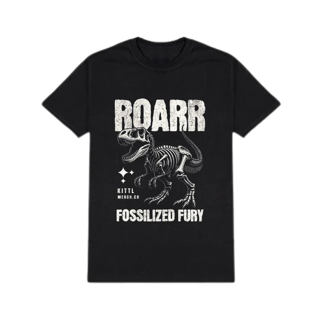 Fossilized Fury T-Shirt  Retro Dinosaur Skeleton Graphic Tee T-Rex Grunge Top