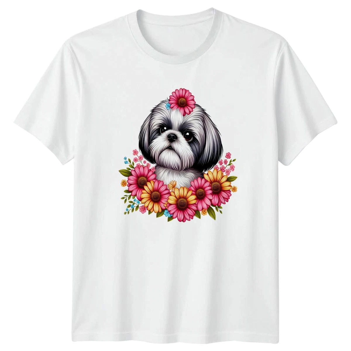 Adorable Shih Tzu Dog Portrait Womens T-Shirt Floral Shih Tzu Dogs Birthday Gift