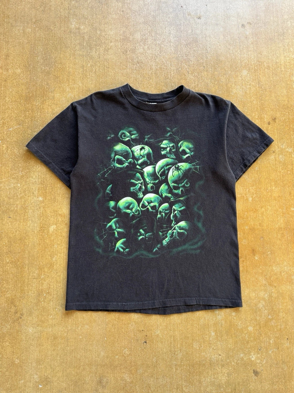 VTG Y2K Skulls Green Liquid Blue Style Spider Graphic T-Shirt Skater Grunge M